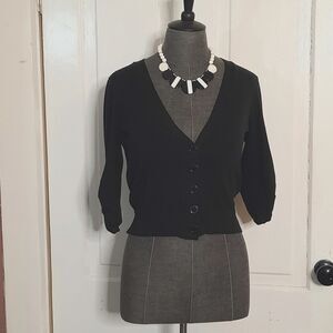Vintage Style Y2K Glam Goth Black Cropped Button Cardigan 3/4 Tab Sleeves XS-SM